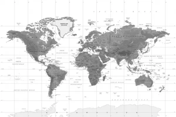 Obraz nádherná mapa sveta v čiernobielom prevedení