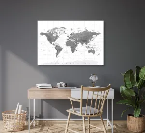 Obraz nádherná mapa sveta v čiernobielom prevedení