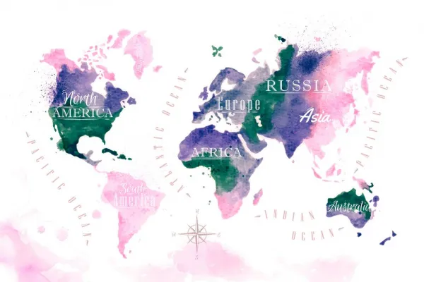 Obraz na korku mapa sveta v akvarelovom prevedení