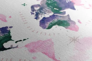 Obraz na korku mapa sveta v akvarelovom prevedení