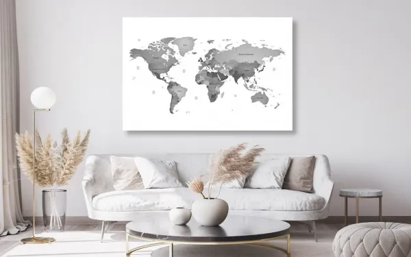 Obraz mapa sveta vo farbách čiernobielej