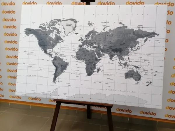 Obraz nádherná mapa sveta v čiernobielom prevedení