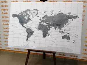 Obraz nádherná mapa sveta v čiernobielom prevedení