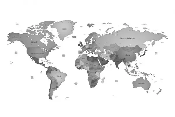 Obraz mapa sveta vo farbách čiernobielej