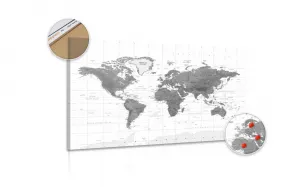 Obraz na korku nádherná mapa sveta v čiernobielom prevedení