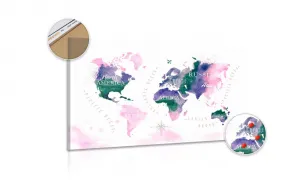 Obraz na korku mapa sveta v akvarelovom prevedení