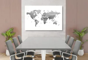 Obraz mapa sveta vo farbách čiernobielej