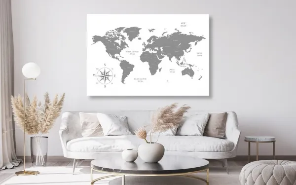 Obraz na korku decentná mapa v šedom prevedení