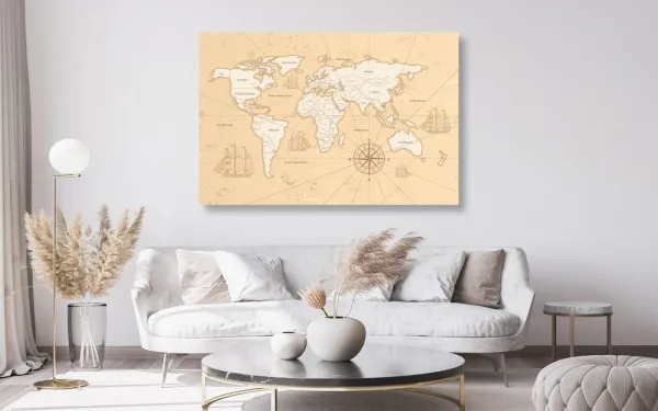Obraz na korku zaujímavá béžová mapa sveta