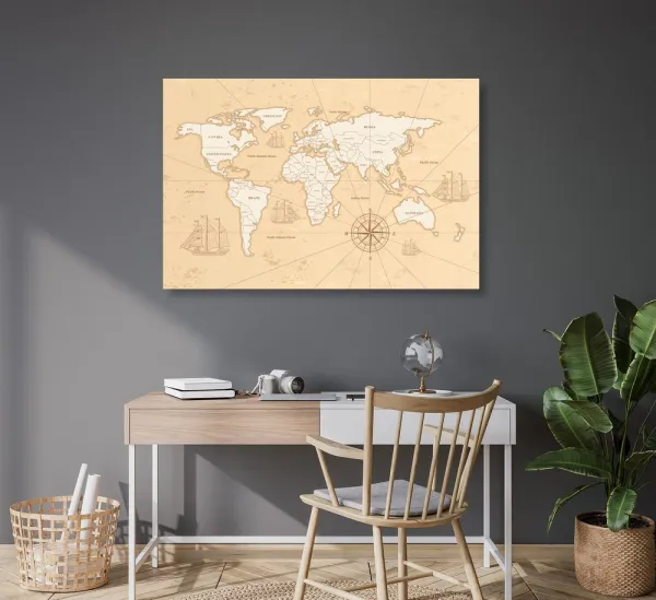 Obraz na korku zaujímavá béžová mapa sveta
