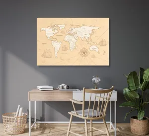 Obraz na korku zaujímavá béžová mapa sveta