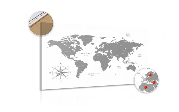 Obraz na korku decentná mapa v šedom prevedení