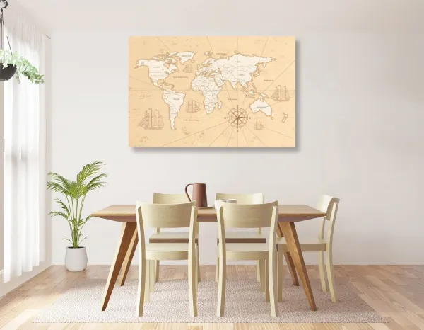 Obraz na korku zaujímavá béžová mapa sveta