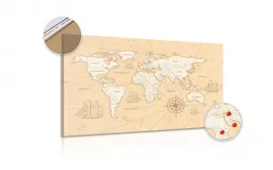 Obraz na korku zaujímavá béžová mapa sveta