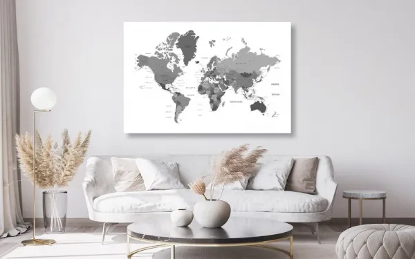 Obraz mapa sveta v čiernobielej farbe