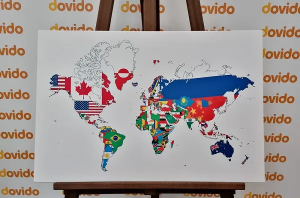 Obraz mapa sveta s vlajkami s bielym pozadím