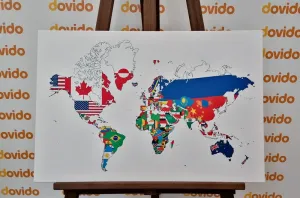 Obraz mapa sveta s vlajkami s bielym pozadím