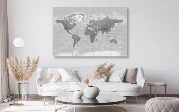 Obraz nádherná čiernobiela mapa sveta