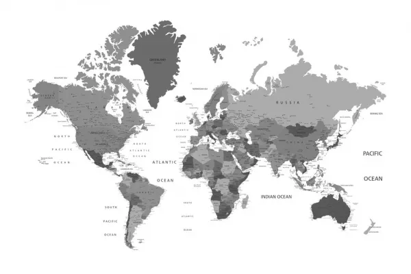 Obraz mapa sveta v čiernobielej farbe