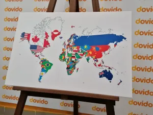 Obraz mapa sveta s vlajkami s bielym pozadím