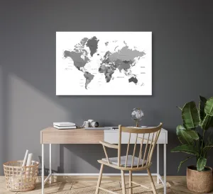 Obraz mapa sveta v čiernobielej farbe