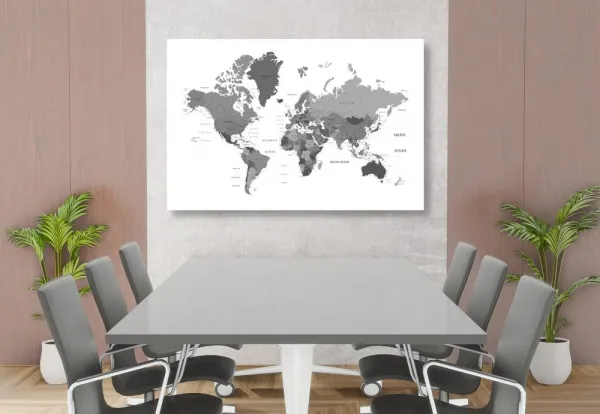 Obraz mapa sveta v čiernobielej farbe