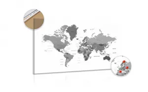 Obraz na korku mapa sveta v čiernobielej farbe