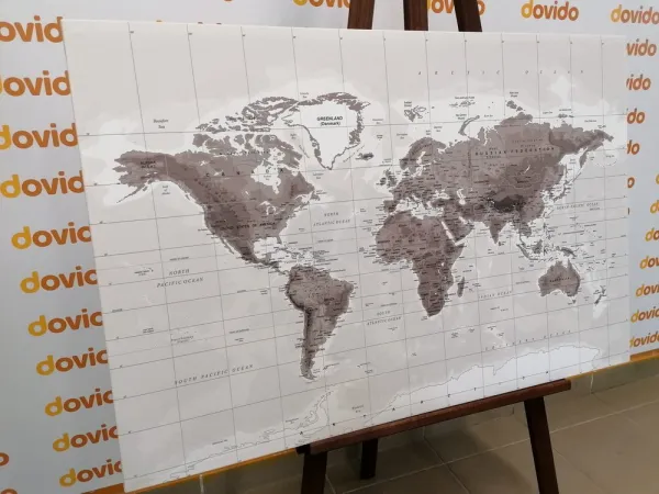 Obraz nádherná čiernobiela mapa sveta