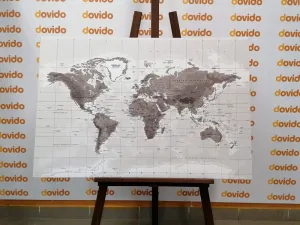 Obraz nádherná čiernobiela mapa sveta