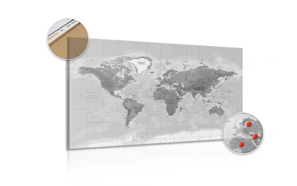Obraz na korku nádherná čiernobiela mapa sveta
