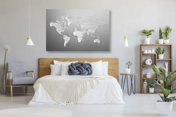 Obraz čiernobiela mapa sveta v originálnom prevedení