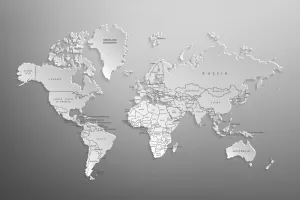 Obraz čiernobiela mapa sveta v originálnom prevedení
