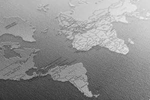 Obraz čiernobiela mapa sveta v originálnom prevedení