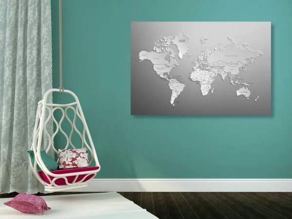 Obraz čiernobiela mapa sveta v originálnom prevedení