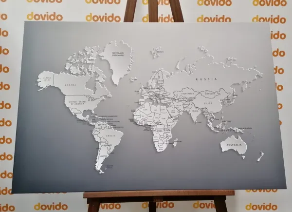 Obraz čiernobiela mapa sveta v originálnom prevedení