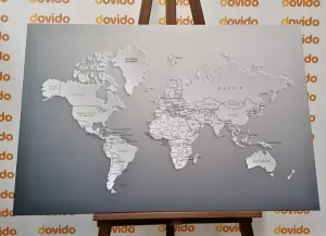 Obraz čiernobiela mapa sveta v originálnom prevedení