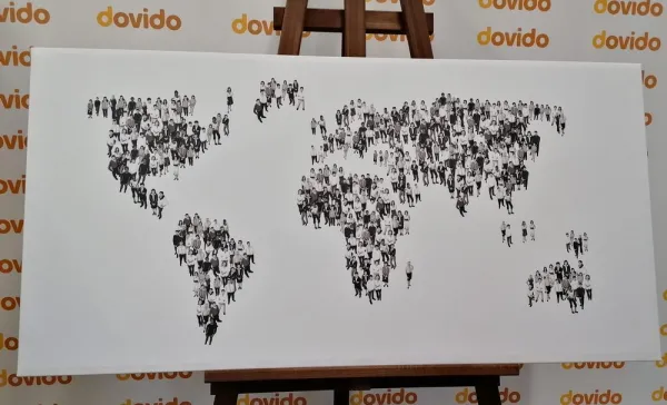 Obraz na korku mapa sveta pozostávajúca z ľudí v čiernobielom prevedení