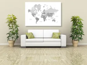 Obraz na korku čiernobiela mapa sveta vo vintage vzhľade