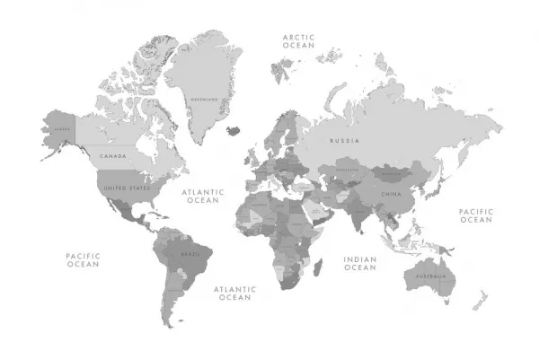 Obraz čiernobiela mapa sveta vo vintage vzhľade