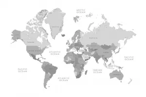 Obraz čiernobiela mapa sveta vo vintage vzhľade