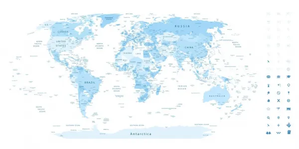 Obraz na korku detailná mapa sveta v modrej farbe