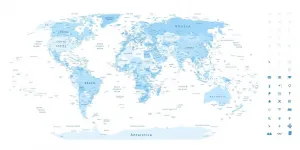 Obraz na korku detailná mapa sveta v modrej farbe