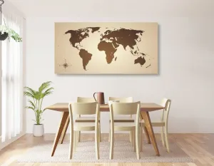 Obraz na korku mapa sveta v odtieňoch hnedej