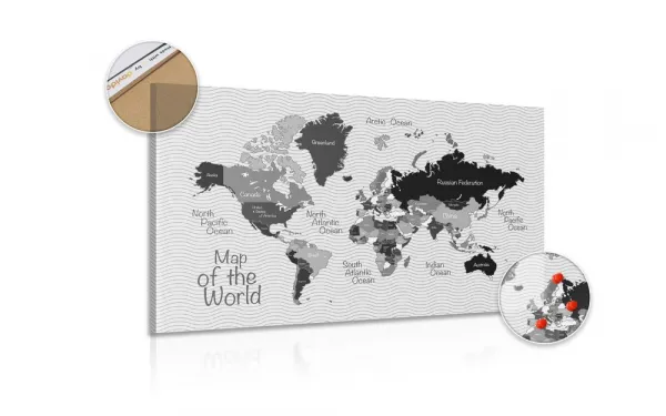 Obraz na korku štýlová čiernobiela mapa