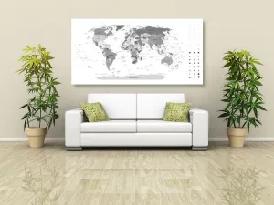 Obraz na korku detailná mapa sveta v čiernobielom prevedení