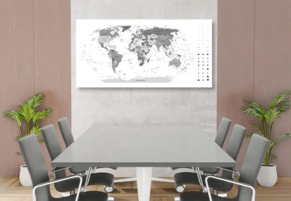 Obraz na korku detailná mapa sveta v čiernobielom prevedení