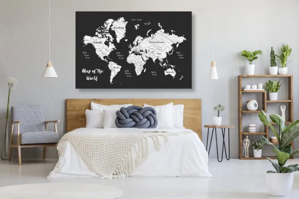 Obraz čiernobiela jedinečná mapa sveta
