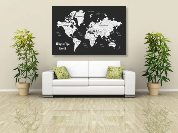 Obraz čiernobiela jedinečná mapa sveta