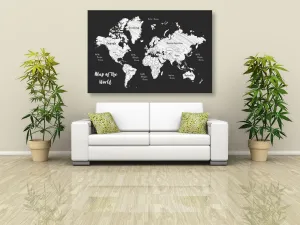 Obraz čiernobiela jedinečná mapa sveta