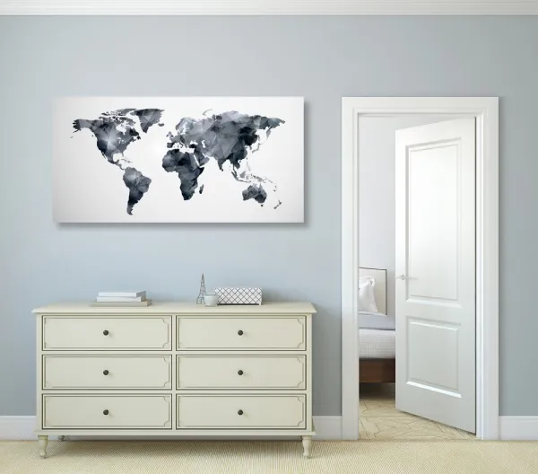 Obraz na korku polygonálna mapa sveta v čiernobielom prevedení